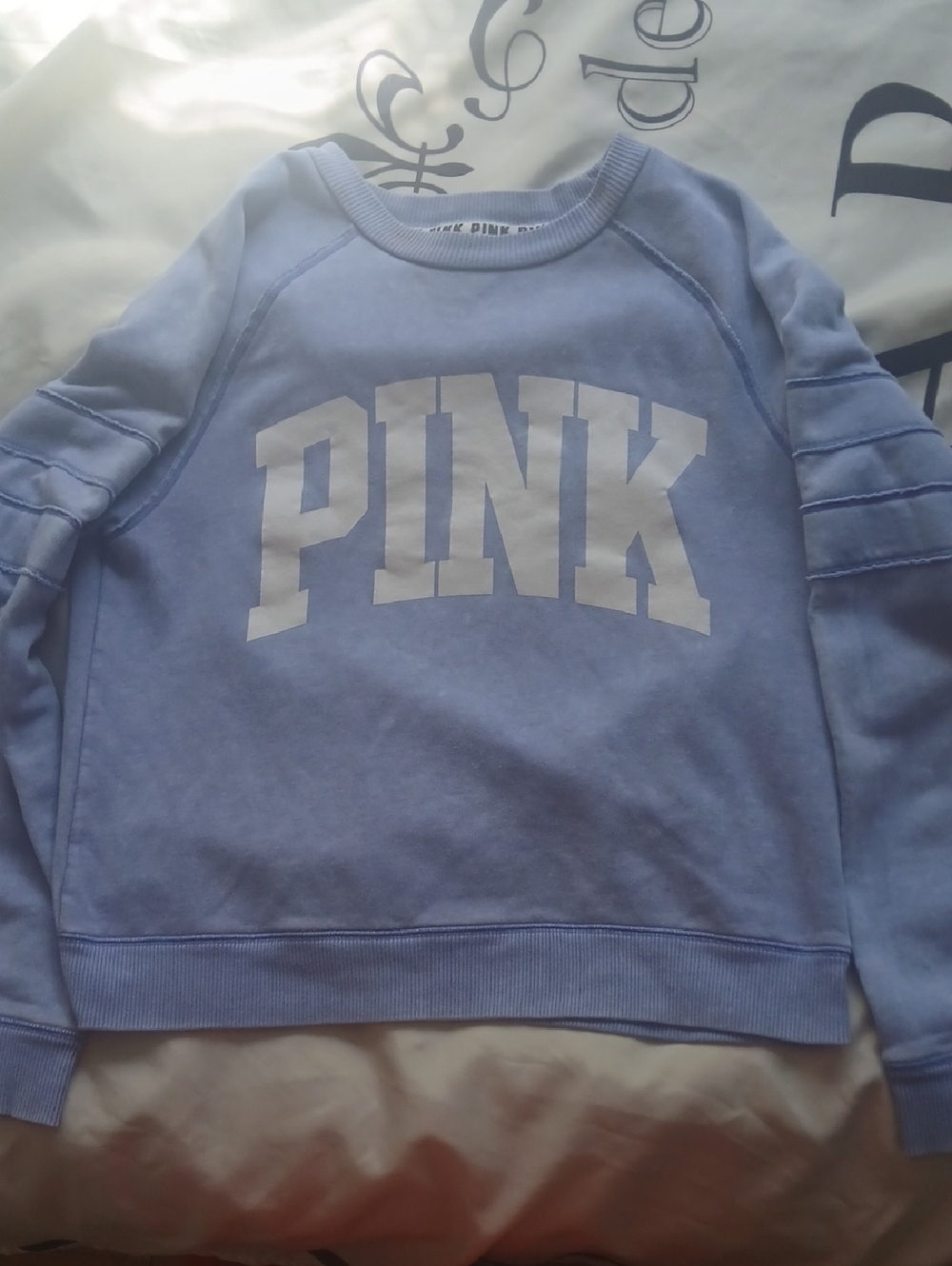 PINK Victoria's Secret Light Blue Crewneck Sweatshirt with White Logo S